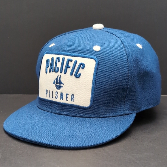 Pacific Pilsner Men's Blue Flat Bill Snapback Hat. - Picture 1 of 8